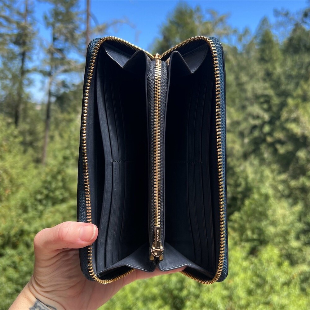 COACH Teal Long Zip-Around Pebble Leather Wallet with Gold Hardware AUTHENTIC - Picture 3 of 12